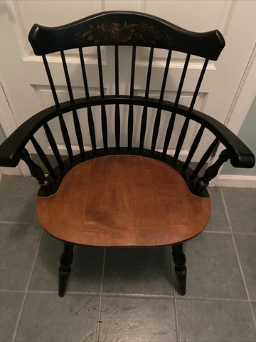 Signed L.Hitchcock Hitchcocksville,Conn. Warranted Vintage Arm Chair 34”X26”x18” Cover