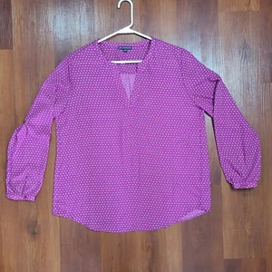 Blusa Adrianna Papell Grande Púrpura Blanca Floral 3/4 Manga Larga 100% Poliéster - Imagen 1 de 12