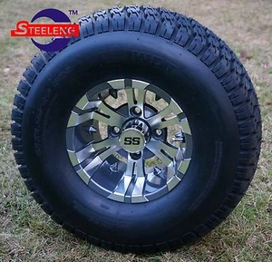 GOLF CART 10" GUNMETAL VAMPIRE ALUMINUM WHEELS and 22" STREET/TURF TIRES (4) - Picture 1 of 5