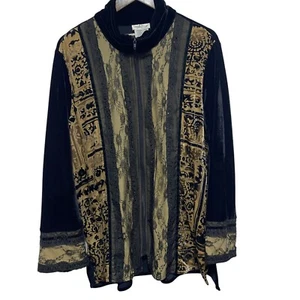 Coldwater Creek Cardigan Women 1X Black Lace Mix Material Artsy Velvet Grunge - Picture 1 of 12