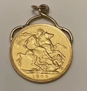1909 Gold Sovereign - King Edward VII Coin Pendant - Picture 1 of 2