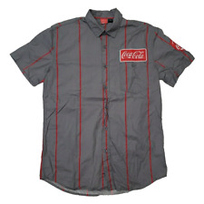Coca Cola Gray Striped Button Shirt Medium Delivery Uniform Patch Coke Soda EUC