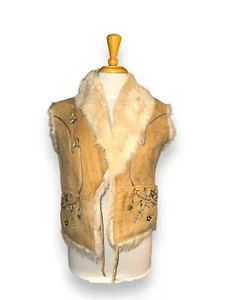 RALPH LAUREN Leather Vest Sheepskin Shearling Lined Tan Women sz L Retail $1498 - Picture 1 of 11