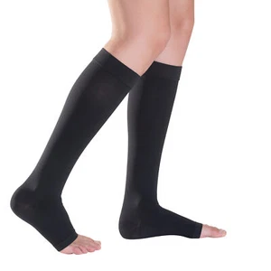 MEDIVEN PLUS 201/202 UNISEX COMPRESSIVE CALF CL2 OPEN TOE BLACK - Picture 1 of 2