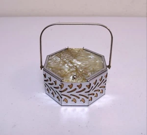 Vintage 1950s Tiny Octagon Chrome Metal Filigree Box Handbag Purse w Top Handle - Picture 1 of 9