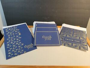 Mixed Lot of 47 Thank You Cards Navy Blue & Gold Foil w/Envelopes