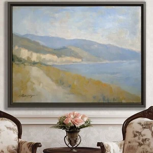 Seascape Canvas Print Ocean Painting Coastal Wall Art Vintage Style Decor Framed - Picture 1 of 9