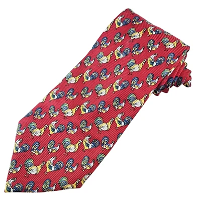 Sabatini 100 Percent Silk Tie Red Rooster Novelty Handmade Italy - Image 1 of 4