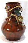 Unusual Large Victorian Treacle Glazed Vase With Twigs And Birds Nest C. 1870