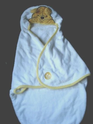 Disney Winnie The Pooh White Hooded Cotton Bath Towel Yellow Trim - Image 1 of 4