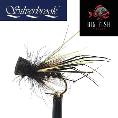 Black Popper Hopper Forellenfliege 12 x Silverbrook Fliegen Fliegenfischen - Größe 10/12/14