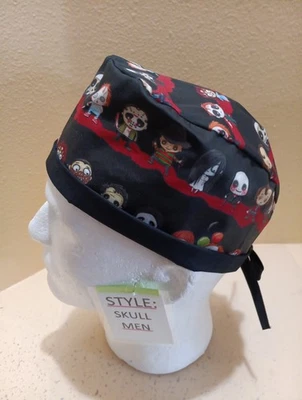Little Horror People Halloween Men's Skull/Chemo Surgical Scrub Hat/Cap Handmade - Image 1 of 4