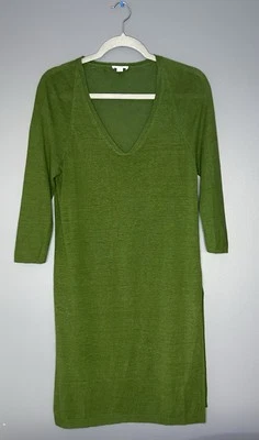 Туника длинная J Jill из льняной смеси топ XS зеленые боковые прорези Coastal Boho Lagenlook - Изображение 1 из 4