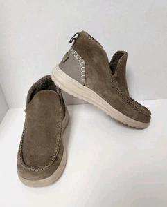 EUC Sz 5 Hey Dude Denny Suede Chestnut Slip on Moc Toe Ankle Boot - Picture 1 of 11