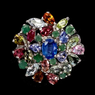 Anillo de plata de ley 925 ovalado cianita 7x5 mm esmeralda tanzanita piedras preciosas tamaño 9 Foto 1 de 4