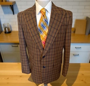 Blazer Steven Land Leo para hombre talla 42R marrón a cuadros 100 % lana traje abrigo deportivo chaqueta - Imagen 1 de 12