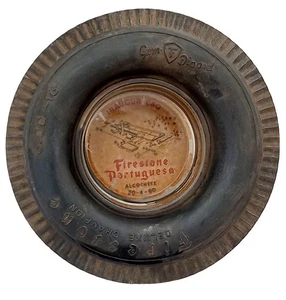 Vtg FIRESTONE Real Tire Glass Adverstising Ashtray Original Embossed Rubber Tyre - Picture 1 of 7