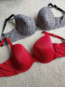 Lot Of 2 Joyspun Bras Size 38DDD, Leopard Print And Red Underwires - Picture 1 of 10