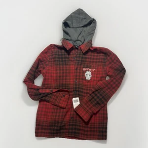 Friday The 13th Hooded Flannel Shirt Shacket Men Sm Red Plaid Jason Voorhees NWT - Picture 1 of 5