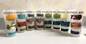 Antique Autos Frosted Glasses Tumblers Vintage Highball Set of 8 Unbranded 6.5" - Picture 1 of 7