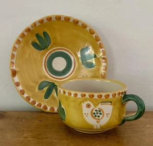 Vietri Solimene Italy Campagna Yellow Green Chicken Cup & Saucer Set No Chips - Picture 1 of 10