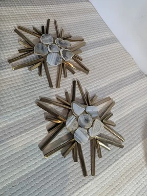 Mid Century Modern 14" Sunburst Starburst w/ Agate Stone Gold Wall Art Set - Image 1 of 4