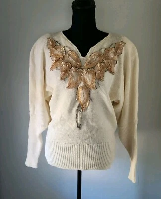 Suéter Vintage Jennifer Moore Mujer Cuello en V Manga Larga RARO Talla Grande Foto 1 de 4