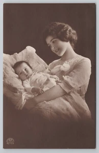 RPPC Proud New Mom Mother Adoring Her Sweet Baby Postcard Motherhood - Picture 1 of 4