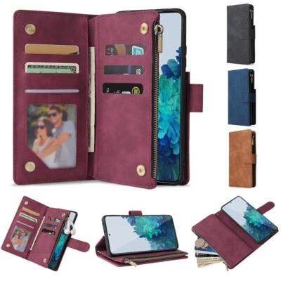 Zip Leather Wallet Case Flip Cover For Samsung S25 S24 Ultra S22 S23 FE S21 S10 - Image 1 of 4