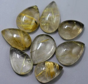 50ct Natural Golden Rutile Quartz Cabochon Tear drop Gemstone For Jewelry V84-8 - Picture 1 of 5