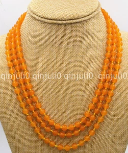 Fashion jewelry 3 rows 4mm yellow jade gems round beads necklace long 17-19 inch - Picture 1 of 3