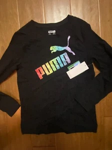 puma glitter logo long girl long sleeve shirt black Youth Large - Picture 1 of 3