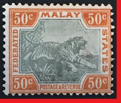MALAYA 1900-01 Federated Malay States FMS Tiger 50c MH wmk CA SG#22a M2541 - Image 1 of 4