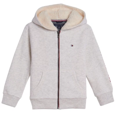 NWT Tommy Hilfiger Little Boys Sz 6 Sherpa Lined Zip Hoodie, Oatmeal Heather - Image 1 of 2