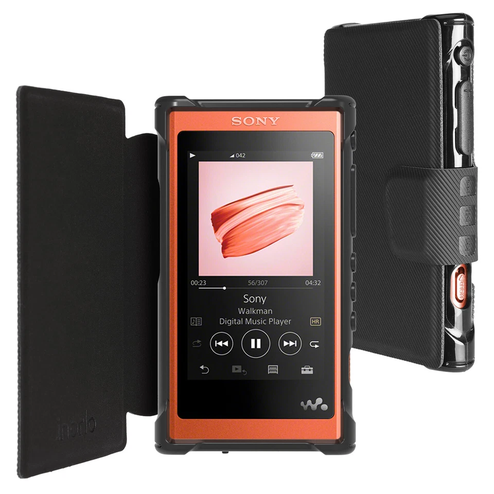 PU Leather Flip Case for Sony Walkman NW-A55L, NW-A56 Cover + Screen Prot, Black - Image 1 of 4