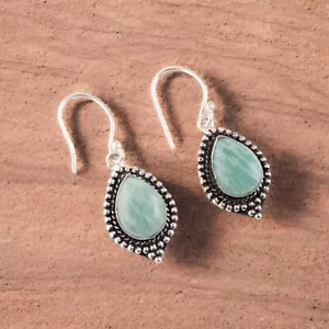 Natural Amazonite Gemstone 925 Sterling Silver Handmade Earring Jewelry For Wife - Picture 1 of 4