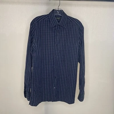 Ermenegildo Zegna Shirt Mens Small Button Down Navy Pink 100% Cotton - Image 1 of 4