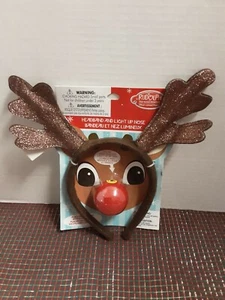 Rudolph The Red-Nosed Reindeer Glittery Headband And Light Up Nose BNWT! - Picture 1 of 4