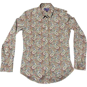 J.Crew Blouse Womens Green paisley Slim Perfect Shirt Liberty Button Up Size 0 - Picture 1 of 9