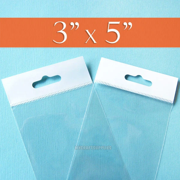 200 Clear Cello Bags,3 x 5 Inch HANG TOP, Resealable Self Adhesive,OPP Poly 3x5"
