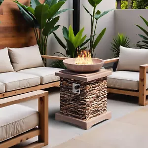 Outdoor Propane Fire Pit Gas Patio Firebowl Stone Table Column Firepit Table CSA - Picture 1 of 11