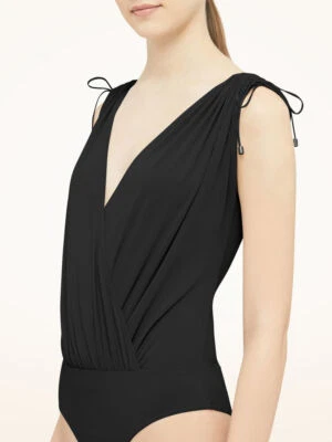 Body In Crepe Jersey Wolford Con Scollatura A V E Spalline Regolabili Nero - Immagine 1 di 4