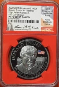 2020 (2022) Cameroon 1000F- Donald Trump- NGC- High Relief Blacken- FDOI- PF70UC - Picture 1 of 2
