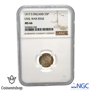 1917 Finland Nicholas II Silver S 25 Penniä Civil War Issue NGC MS 66 - Picture 1 of 4