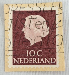 Netherlands Postage ~ Queen Juliana ~ Brown 10₵ Stamp ~ Posted ~1953 ~ B393 - Picture 1 of 6