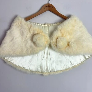 Vintage White Rabbit Fur Stole, Mid-Century, Fully Lined with Hook Clasp Closure - Picture 1 of 10
