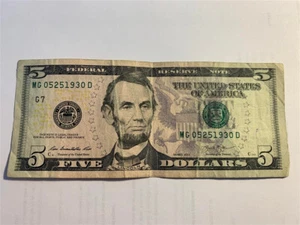 Rare Birthday Note - $5 Dollar Bill - May 25th 1930 - MG 05251930 D - 05/25/1930 - Picture 1 of 7