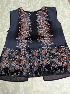 Oasis Sleeveless Top Size 12 Navy Blue Floral Summery - Picture 1 of 10