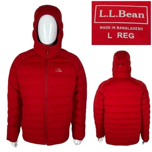 LL Bean Mens Large Jacket 850 Goose Down Hooded Puffer Downtek Red Polyester - Picture 1 of 15