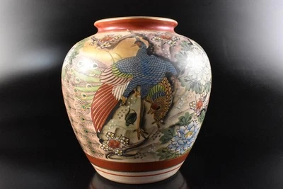R2587: Jarrón de flores japonés Kutani-ware porcelana color oro pintura, automático Foto 1 de 4